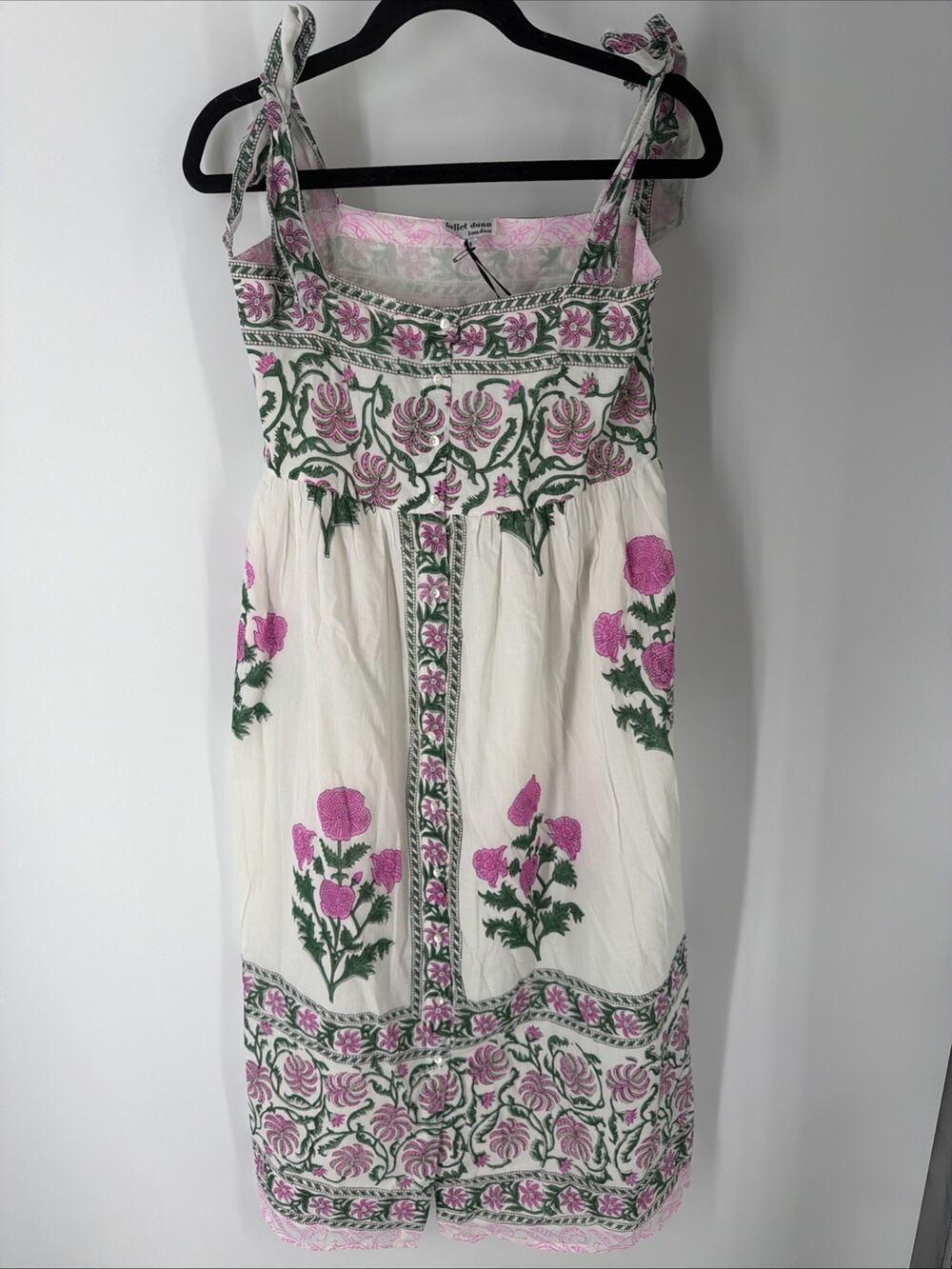 Juliet Dunn White Orchid Poppy Tie Shoulder Dress sz 1/S Small Midi Cotton NWT